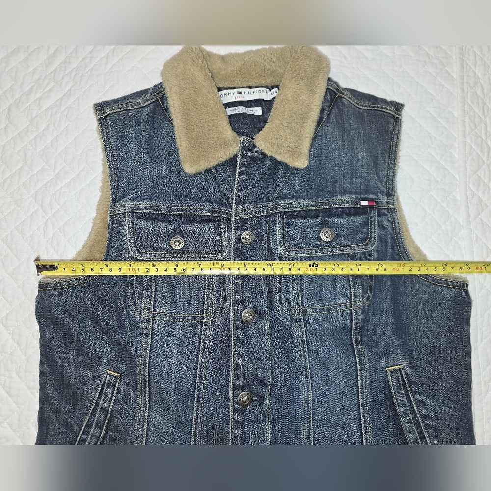 Tommy Hilfiger Y2K Sherpa-Lined Denim Vest Women's Size Large - Picture 6 of 10
